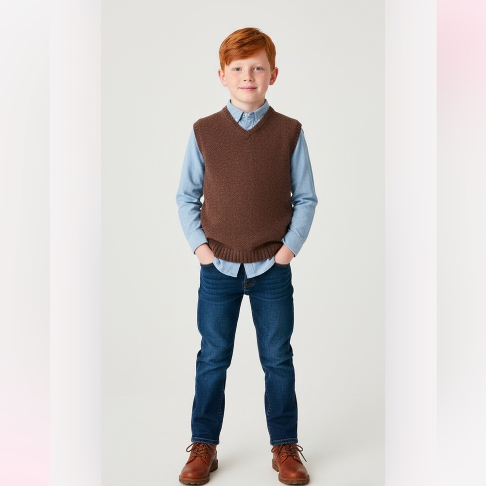 KIDS‎ UNISEX MINI BODEN BROWN WOOL SWEATER VEST IVY LEAGUE PREPPY NEW ENGLAND
